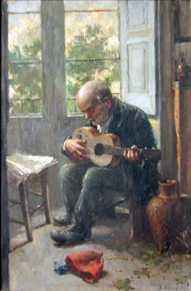 Man Playing Guitar by Window